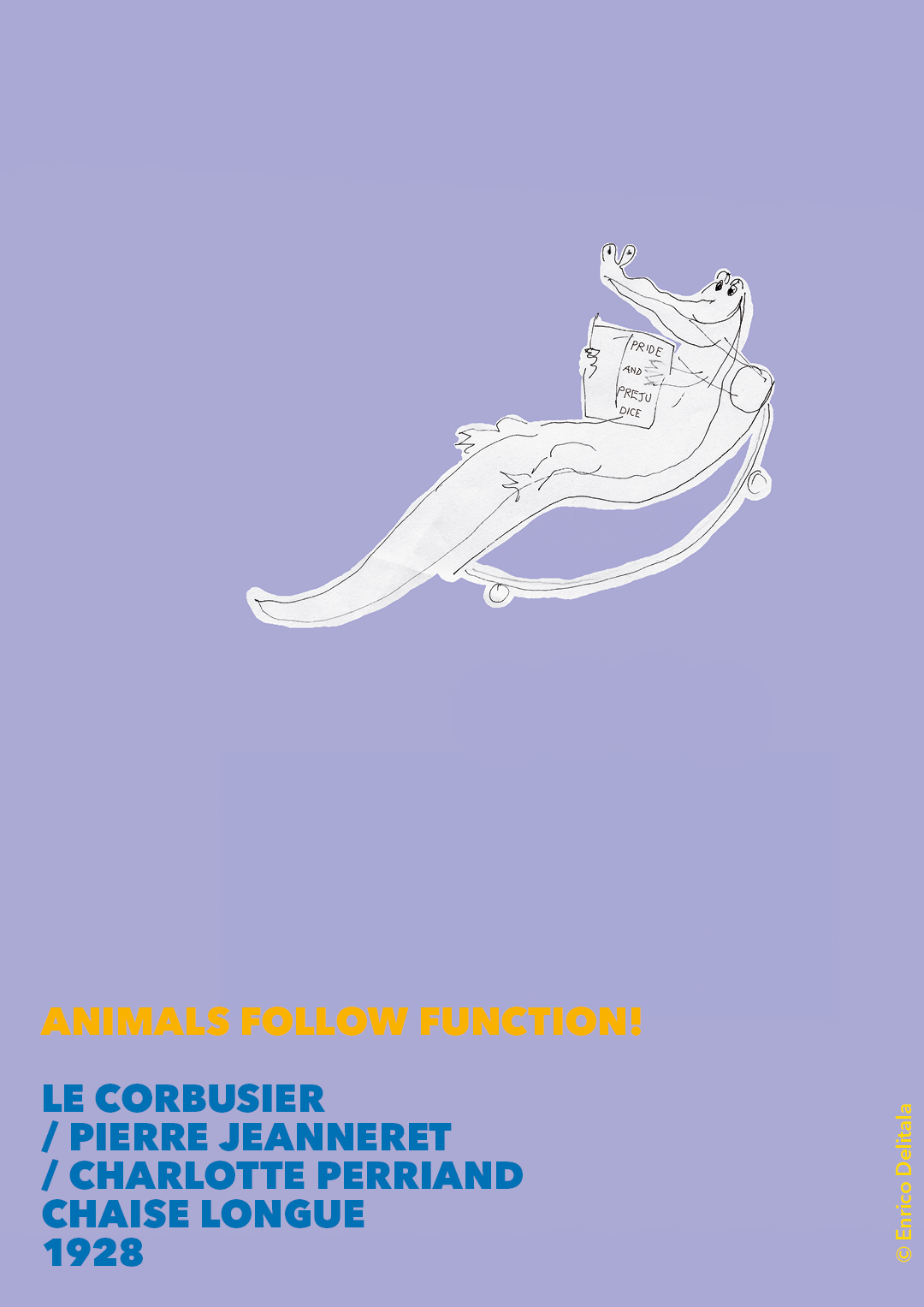 Coccodrillo: Enrico Delitala illustrator animals follow function form follows function Le Corbusier chaise longue LC4